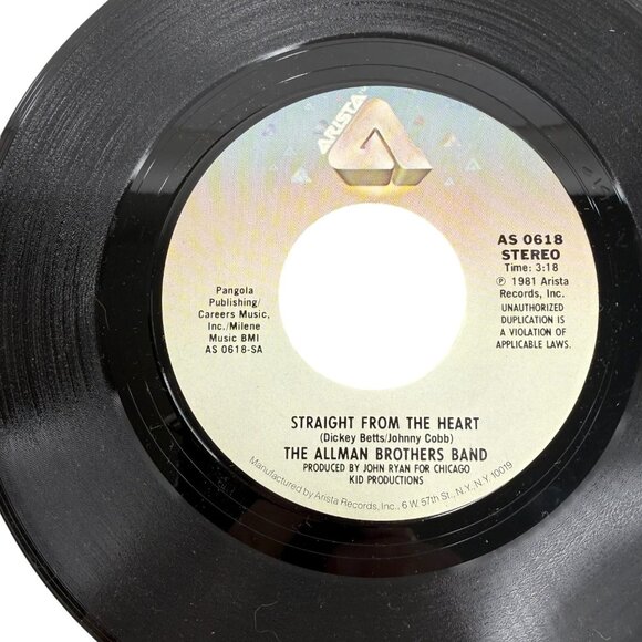 The Allman Brothers Band 45 RPM Vinyl Straight From The Heart Picture Sleeve 7” - Picture 7 of 7